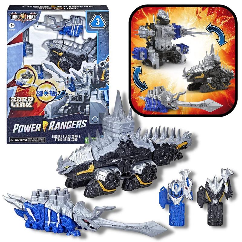 Boneco Power Ranger Zord - Figuras Tricera E Stego Dino Fury